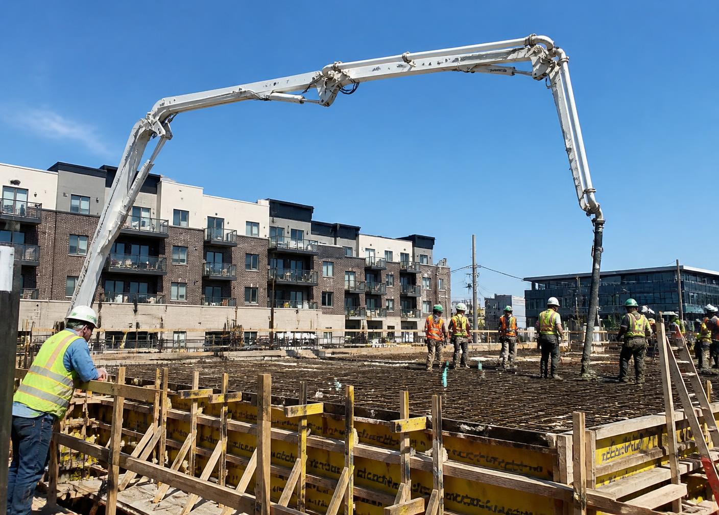 Concrete pour on a commercial construction site